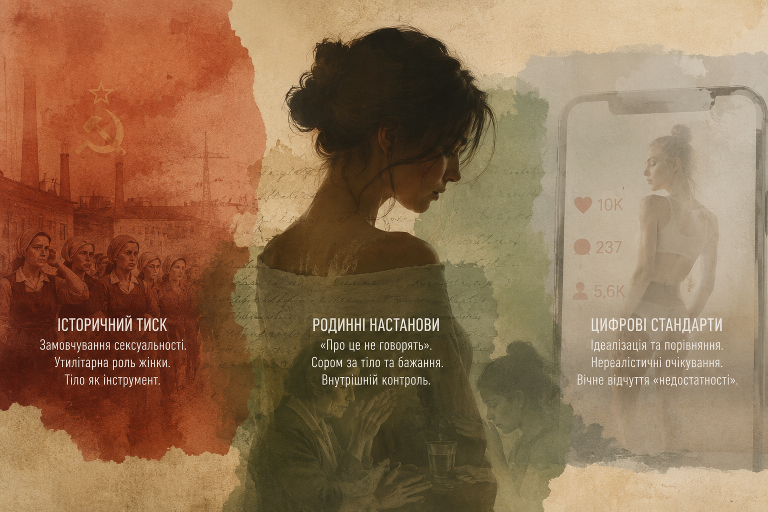 Жіноче тіло під цензурою: вплив родинних настанов, культурного сорому та соціальних стандартів краси на сексуальність і самооцінку жінки.